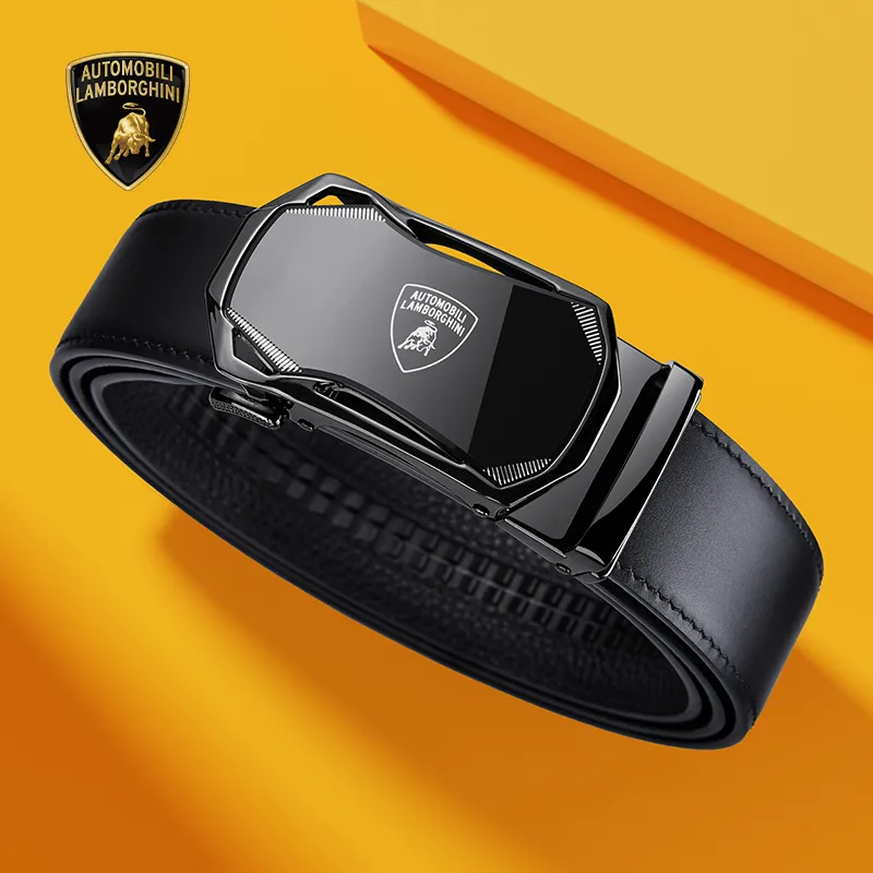 Automobili Lamborghini Cow Leather Belts Men's Width 3.5cm Gift Box Set-9