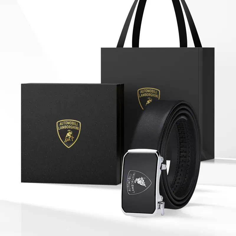 Automobili Lamborghini Cow Leather Belts Men's Width 3.5cm-1