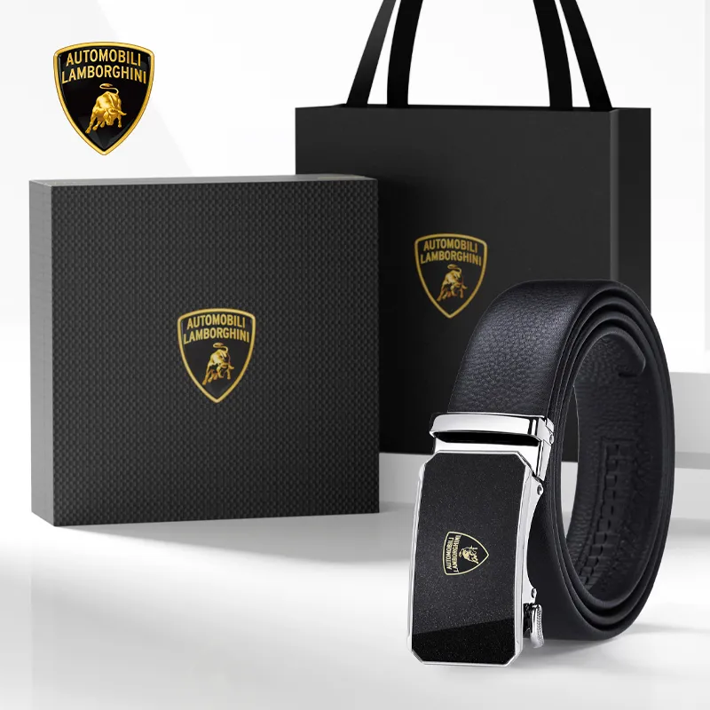 Automobili Lamborghini Cow Leather Belts Men's 3.5cm-1