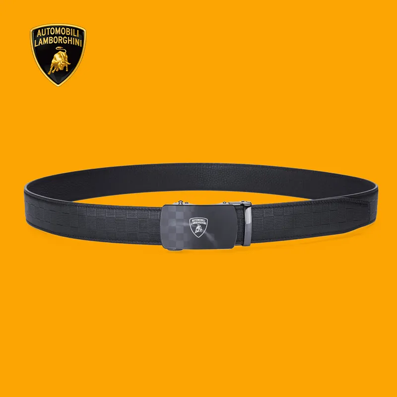 Automobili Lamborghini Cow Leather Belts Men's Width 3.5cm-4