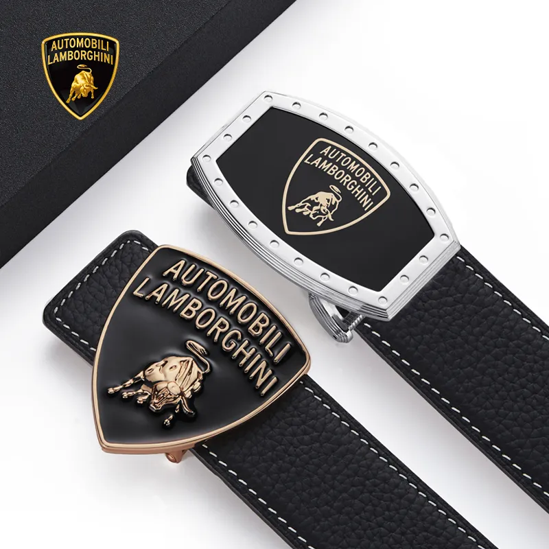 Automobili Lamborghini Cow Leather Belts Men's Width 3.4cm-1