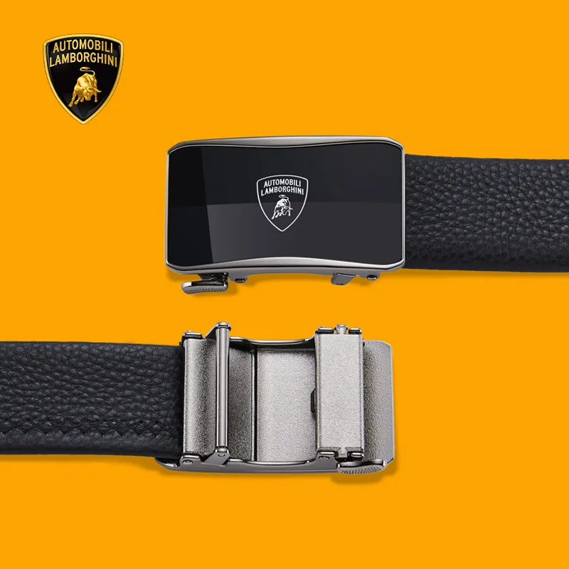 Automobili Lamborghini Cow Leather Belts Men's Gunmetal 3.5cm-2
