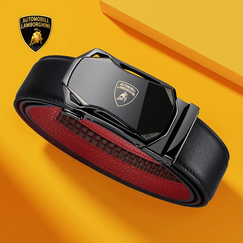 Automobili Lamborghini Cow Leather Belts Men's Width 3.5cm Gift Box Set-3
