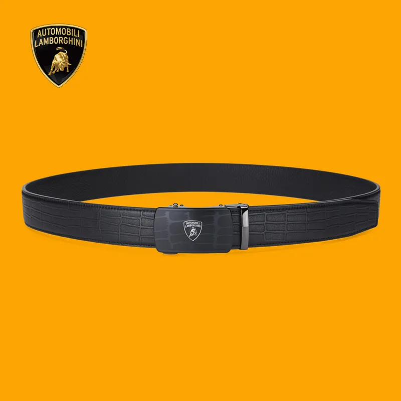 Automobili Lamborghini Cow Leather Belts Men's 3.5cm Gift Box Set-3