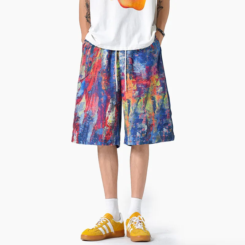 / Casual Shorts Unisex Rainbow Graffiti-3