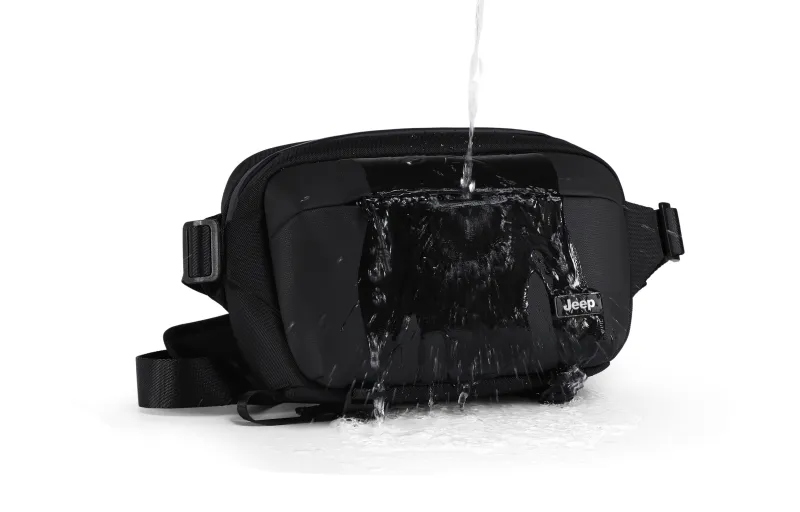 Jeep Nylon With Leather Film Sling Bag, Crossbody Bag Regular Men's Black-4