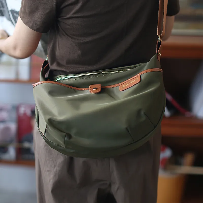 CinvaiKrose Fabric Shoulder Bag, Crossbody Bag, Oxford Dumpling Bag Medium Size Women's Green/Black-5