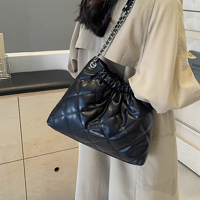 CinvaiKrose Synthetic Leather Shoulder Bag, Tote Bag, Shopping Bag Large Size Women's Black/White-1