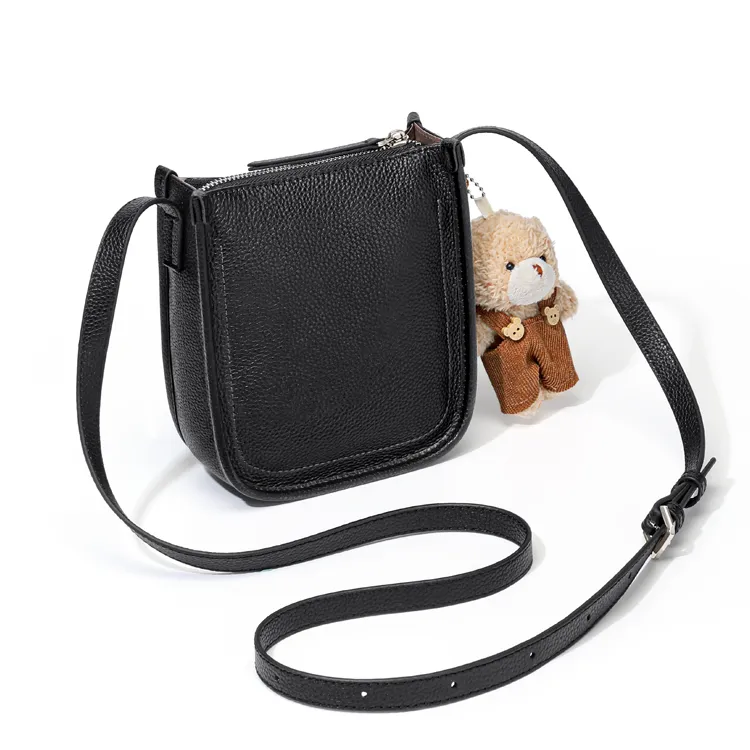 CinvaiKrose Cow Leather Shoulder Bag, Crossbody Bag, Cell Phone Pouch Trumpets Women's Ecru/Black-8