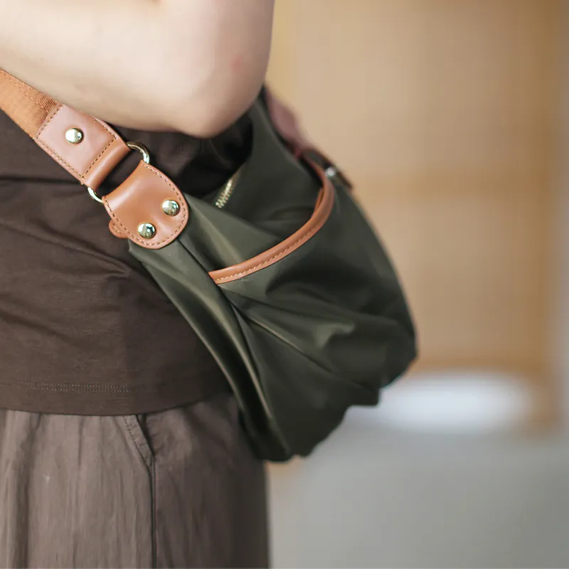 CinvaiKrose Fabric Shoulder Bag, Crossbody Bag, Oxford Dumpling Bag Medium Size Women's Green/Black-2