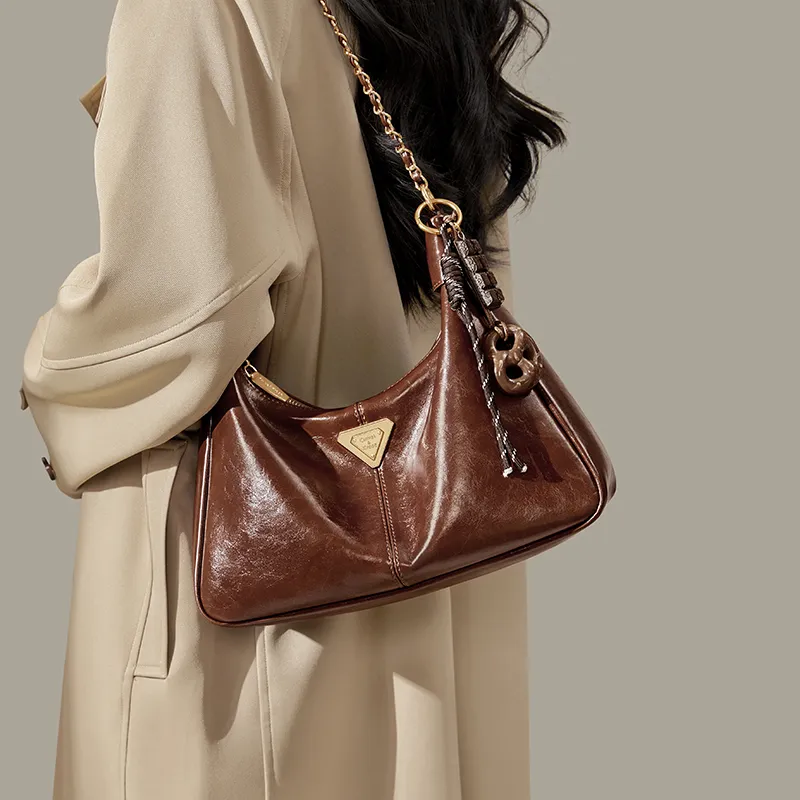 CinvaiKrose Synthetic Leather Shoulder Bag, Crossbody Bag Crescent Bag Small Size Women's Brown-4