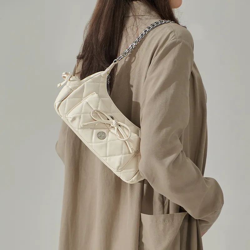 CinvaiKrose Synthetic Leather Shoulder Bag, Crossbody Bag, Portable Shoulder Bag Trumpets Women's Cream White/Black-1