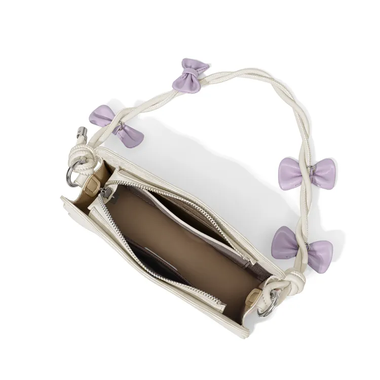 CinvaiKrose Synthetic Leather Shoulder Bag French Shoulder Bag Small Square Bag Small Size Women's Ecru/Silver-5