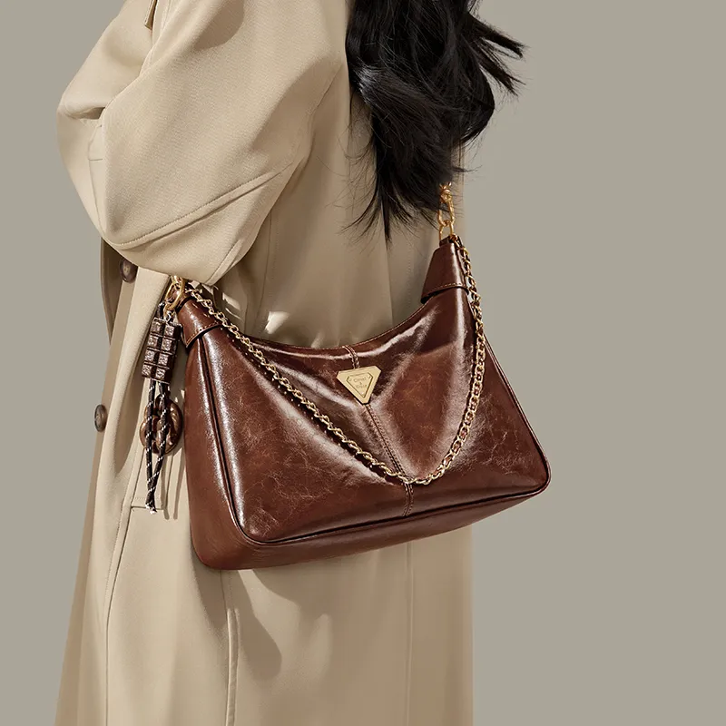 CinvaiKrose Synthetic Leather Shoulder Bag, Crossbody Bag Crescent Bag Small Size Women's Brown-6