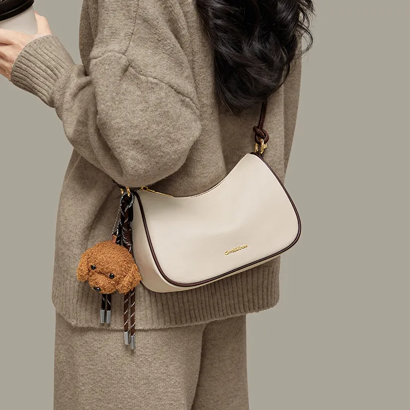 CinvaiKrose Cow Leather With Synthetic Leather Shoulder Bag, Crossbody Bag, Crescent Bag Small Size Women's Multicolor-4