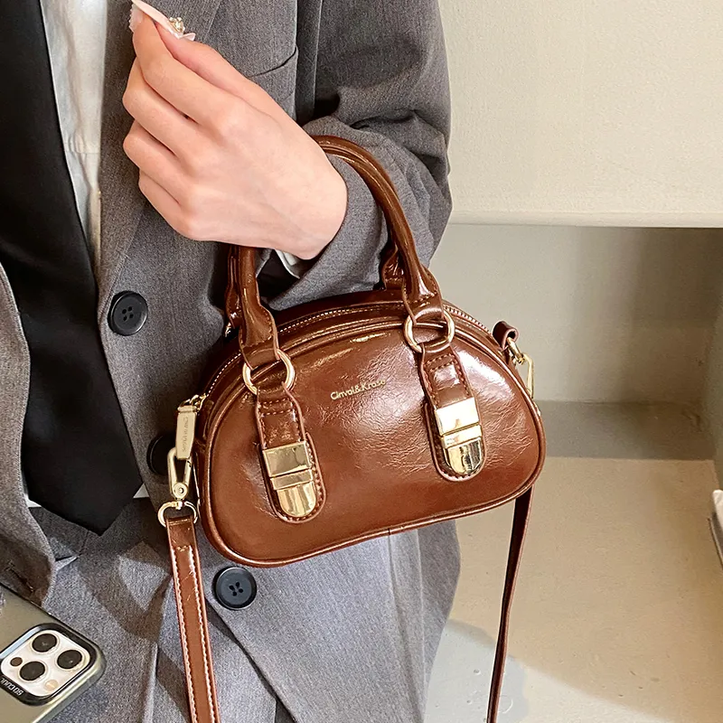 CinvaiKrose Cow Leather With Synthetic Leather Shoulder Bag, Crossbody Bag, Handbag Small Size Women's Brown/Black-2