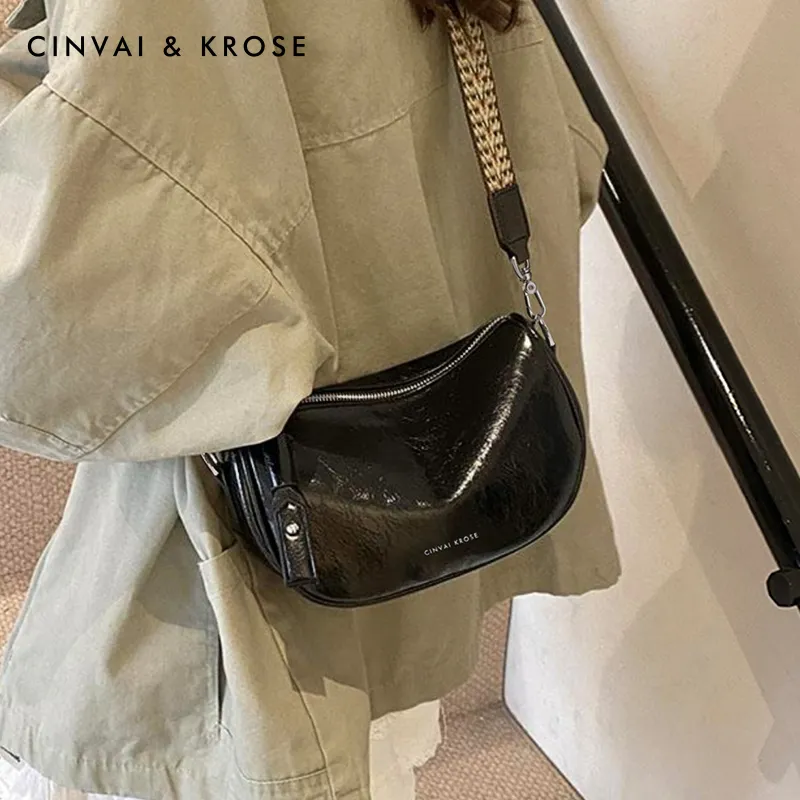 CinvaiKrose Synthetic Leather Shoulder Bag, Crossbody Bag New Moon Dumpling Bag Trumpets Women's Ecru/Black-7