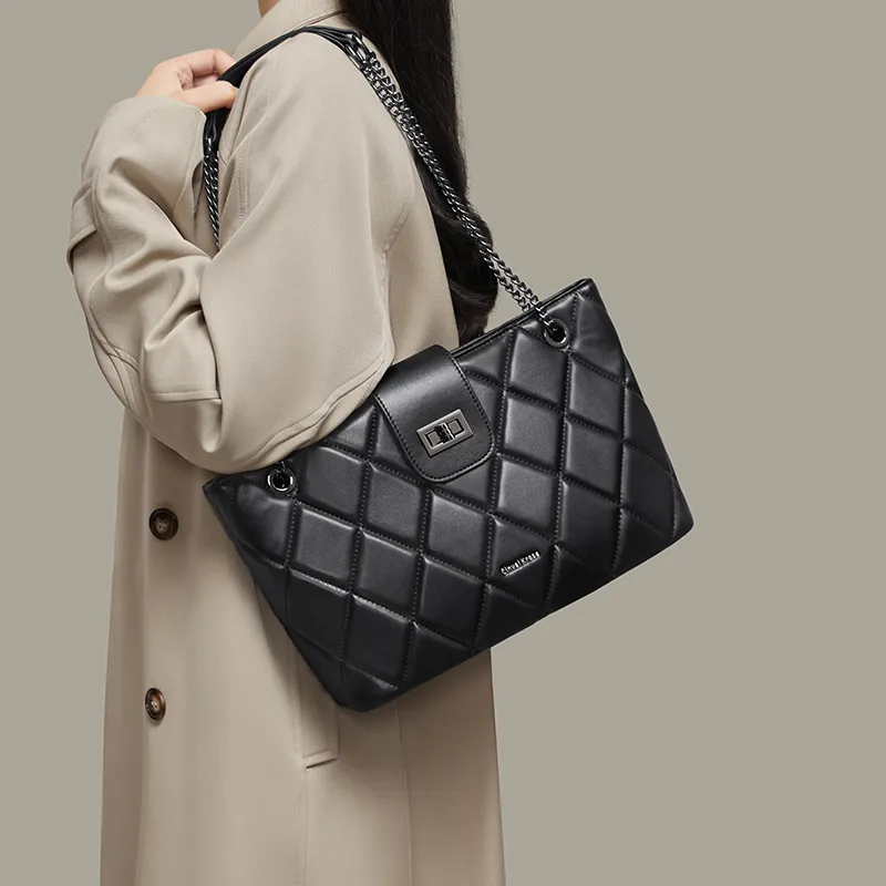 CinvaiKrose Synthetic Leather Tote Bag, Shoulder Bag Large Size Women's Black/Ecru-7
