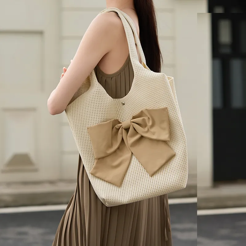 CinvaiKrose Fabric Tote Bag, Shopping Bag, Shoulder Bag Large Size Women's Ecru/Gray Blue-1