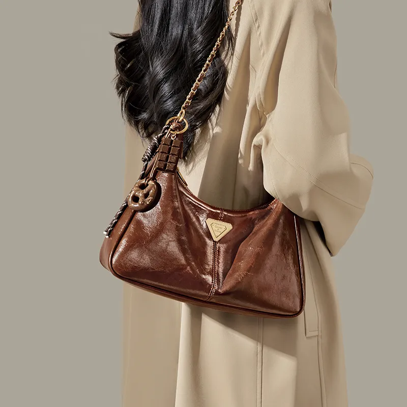 CinvaiKrose Synthetic Leather Shoulder Bag, Crossbody Bag Crescent Bag Small Size Women's Brown-2