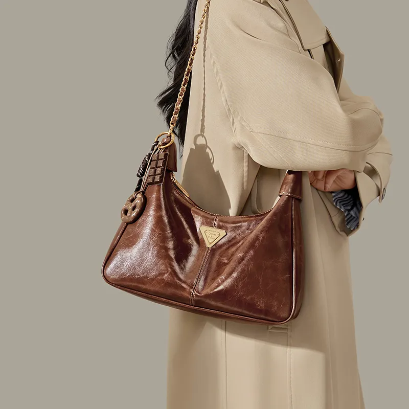 CinvaiKrose Synthetic Leather Shoulder Bag, Crossbody Bag Crescent Bag Small Size Women's Brown-5