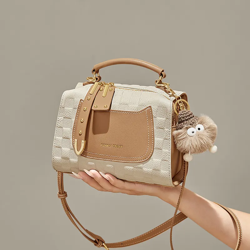 CinvaiKrose Cow Leather With Synthetic Leather Shoulder Bag, Crossbody Bag, Handbag, Pillow Bag Regular Women's Ecru-2
