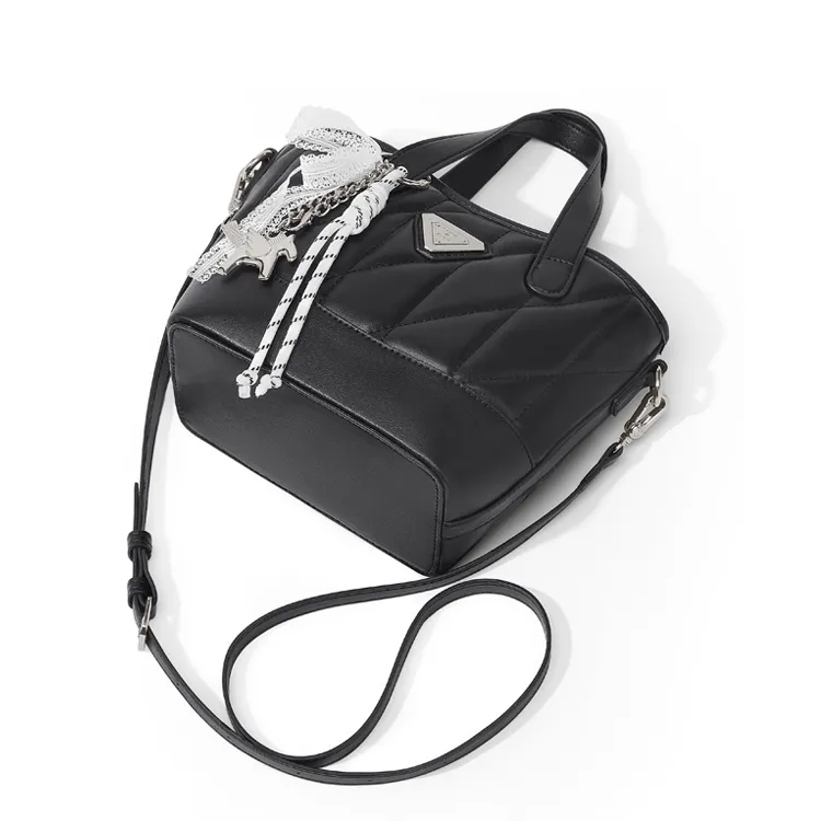 CinvaiKrose Synthetic Leather Basket Bag, Handbag, Shoulder Bag, Crossbody Bag, Bucket Bag Trumpets Women's Ecru/Black-8