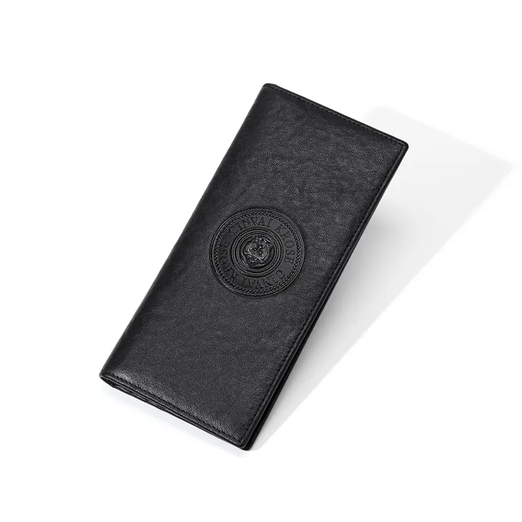 CinvaiKrose Cow Leather With Synthetic Leather Long Coin Purse, Clutch Storage Document Wallet Men's Black-3