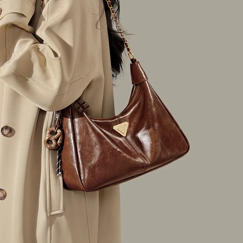 CinvaiKrose Synthetic Leather Shoulder Bag, Crossbody Bag Crescent Bag Small Size Women's Brown-1