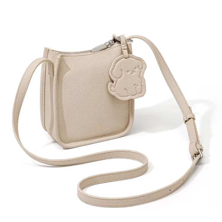 CinvaiKrose Cow Leather Shoulder Bag, Crossbody Bag, Summer Cell Phone Pouch, Small Bag Trumpets Women's Ecru/Khaki-2
