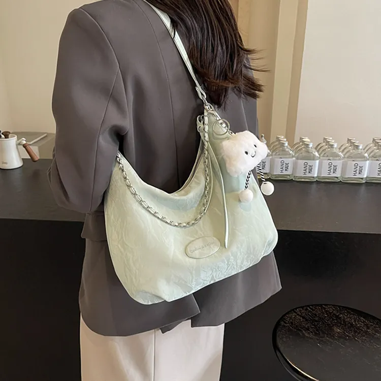 CinvaiKrose Synthetic Leather Tote Shoulder Bag Crossbody Bag Small Size Women's Ecru/Green/Black-8