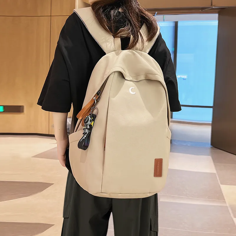 CinvaiKrose Fabric Backpack Travel Laptop Bag Regular Unisex Ecru/Black-1