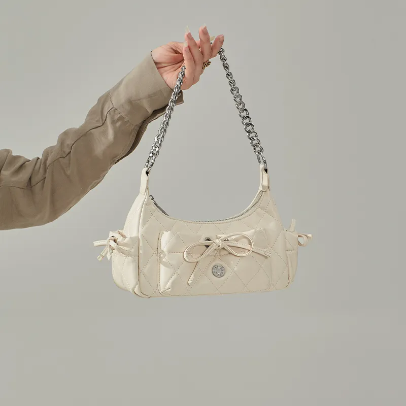CinvaiKrose Synthetic Leather Shoulder Bag, Crossbody Bag, Portable Shoulder Bag Trumpets Women's Cream White/Black-2