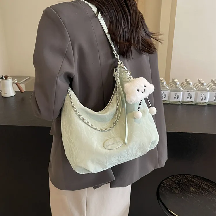 CinvaiKrose Synthetic Leather Tote Shoulder Bag Crossbody Bag Small Size Women's Ecru/Green/Black-6