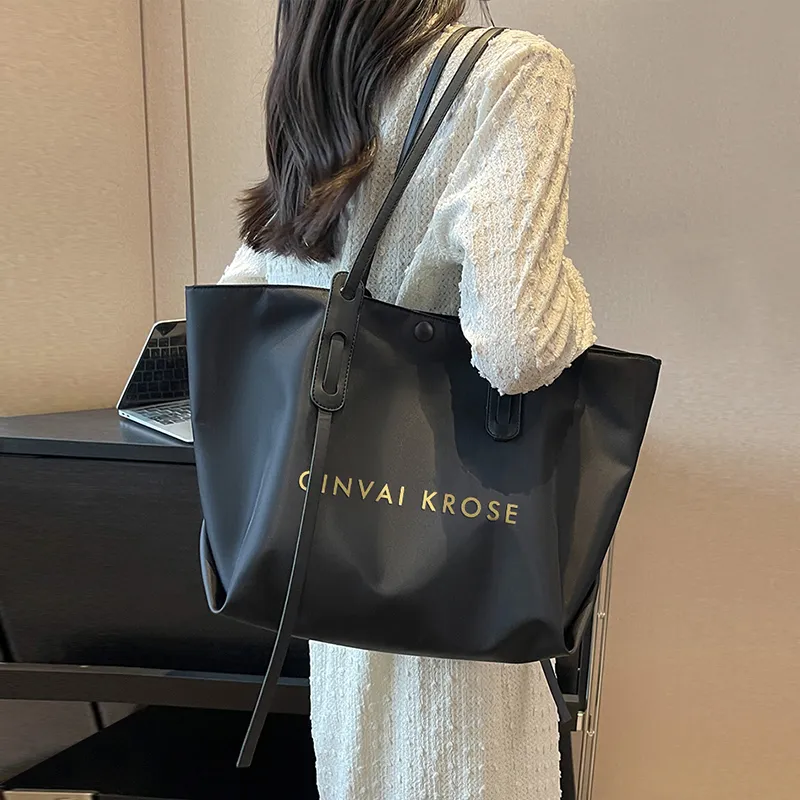 Simvay Clos Nylon Fabric With Microfiber Handbag Tote Bag Shoulder Bag Large Size Women's Khaki/Ecru/Black-14