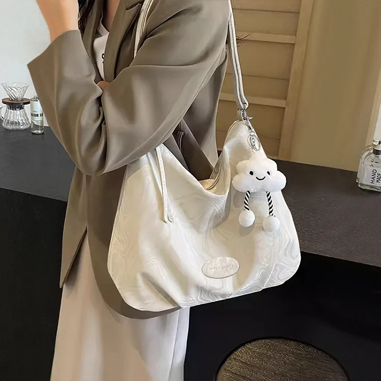 CinvaiKrose Synthetic Leather Tote Shoulder Bag Crossbody Bag Small Size Women's Ecru/Green/Black-4