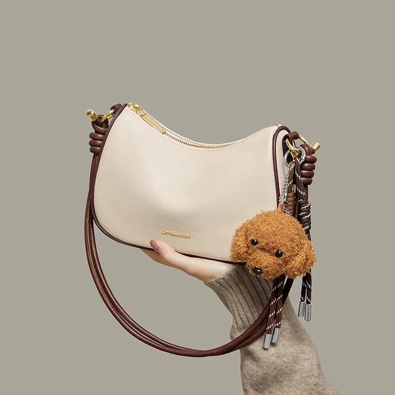 CinvaiKrose Cow Leather With Synthetic Leather Shoulder Bag, Crossbody Bag, Crescent Bag Small Size Women's Multicolor-2