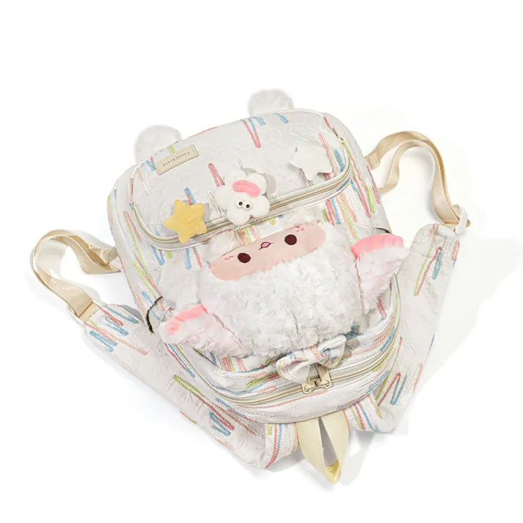 CinvaiKrose Fabric Backpack Travel Bag Trumpets Women's White Rainbow-4