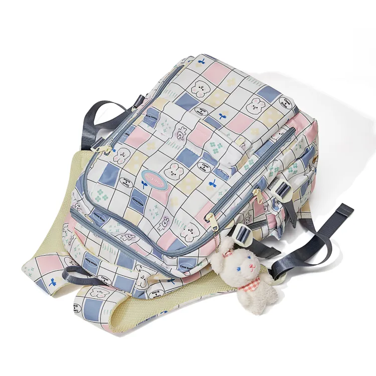 CinvaiKrose Fabric Backpack Short Trip Backpack Travel Bag Tubas Women's Blue Plaid-3