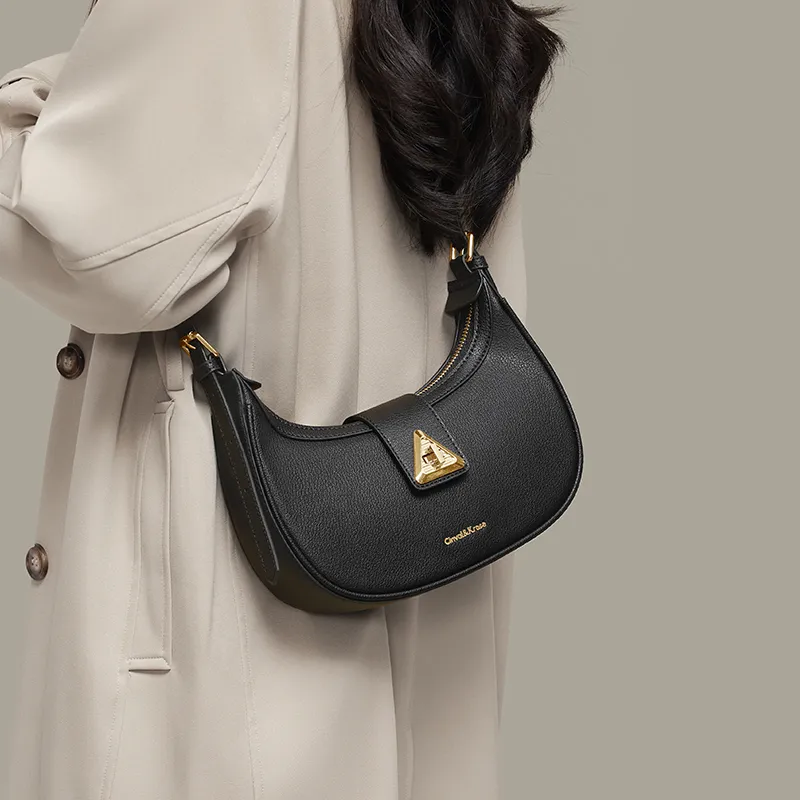 CinvaiKrose Cow Leather Crescent Bag Shoulder Bag, Crossbody Bag Crescent Shoulder Bag Trumpets Women's Multicolor-6