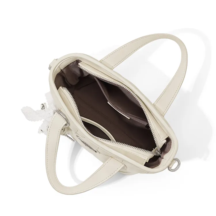 CinvaiKrose Synthetic Leather Basket Bag, Handbag, Shoulder Bag, Crossbody Bag, Bucket Bag Trumpets Women's Ecru/Black-3
