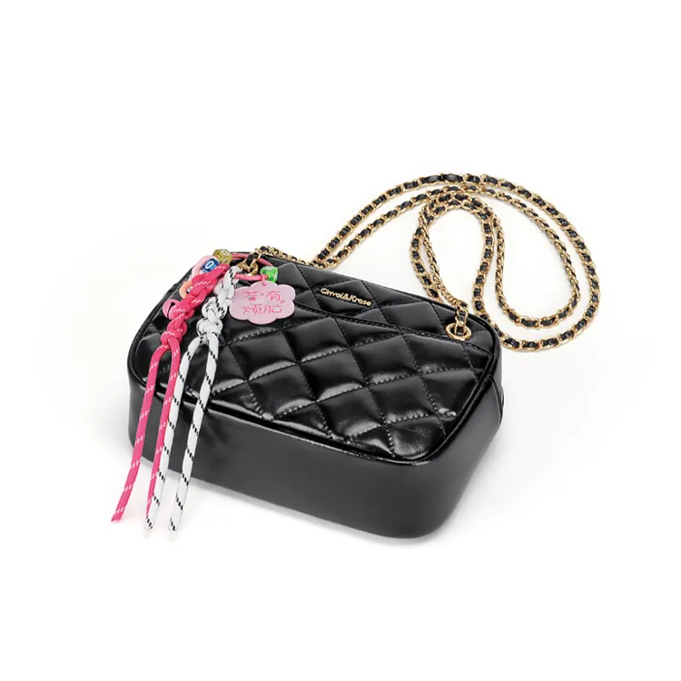 CinvaiKrose Cow Leather Shoulder Bag, Crossbody Bag Small Size Women's Ecru/Black-9
