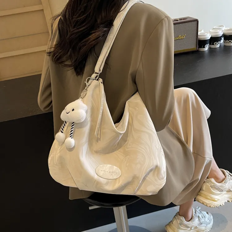 CinvaiKrose Synthetic Leather Tote Shoulder Bag Crossbody Bag Small Size Women's Ecru/Green/Black-3