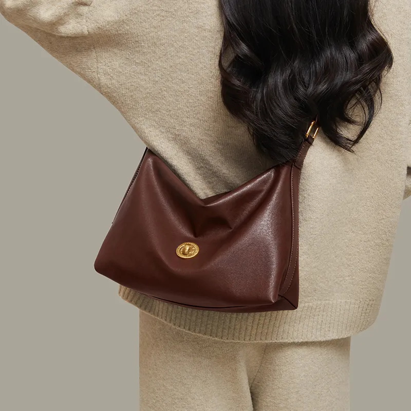 CinvaiKrose Synthetic Leather Shoulder Bag, Crossbody Bag, Tote Bag Medium Size Women's Coffee/Black-2