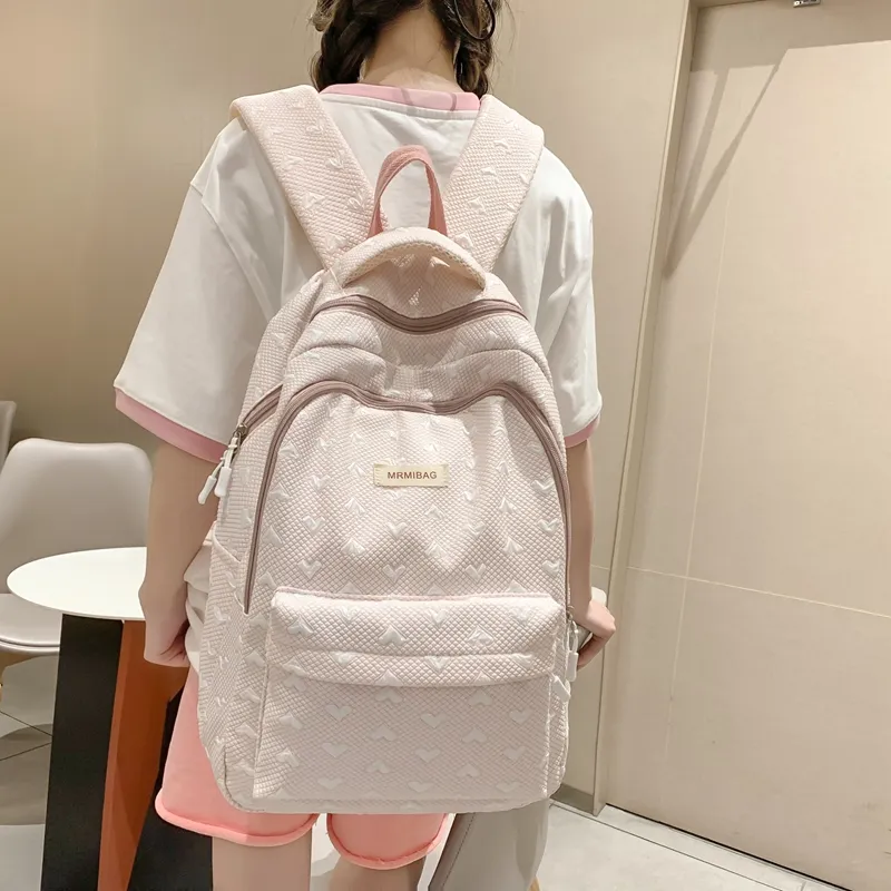 Travel Nylon Backpack Women's Light Gray/Green/Ecru/Pink-14