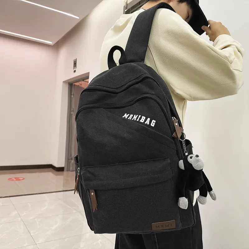 Travel Canvas Backpack Unisex Black/Green/Brown/White/Gray/Khaki-36
