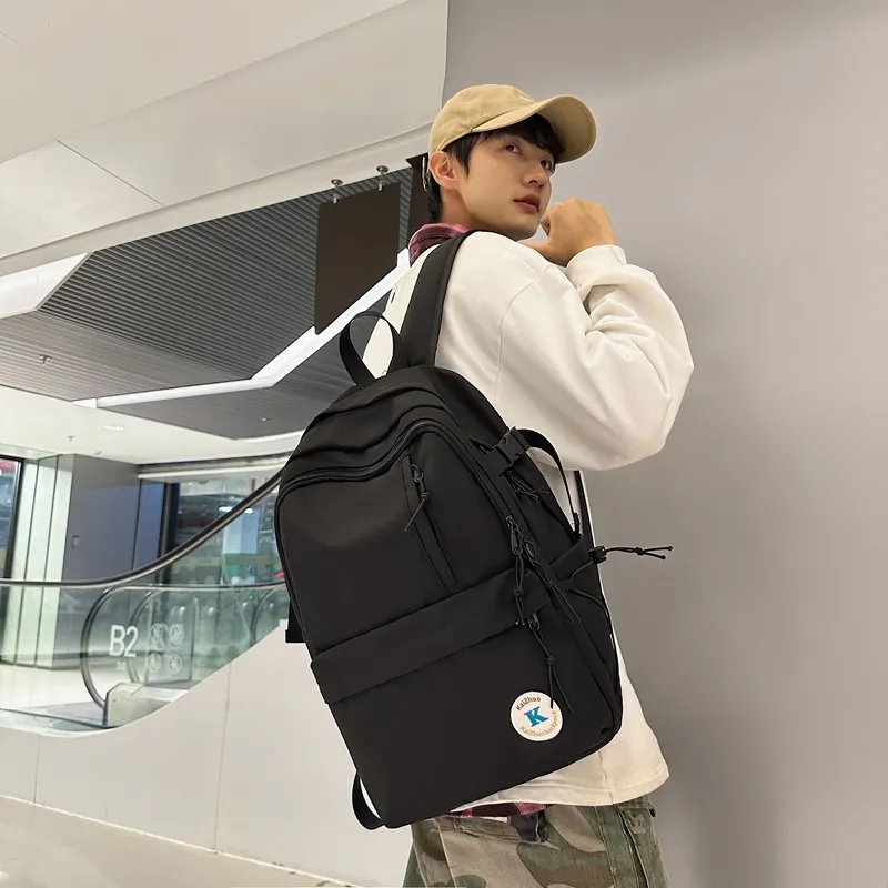 Travel Nylon Backpack Regular Unisex Black/Gray/Yellow-4