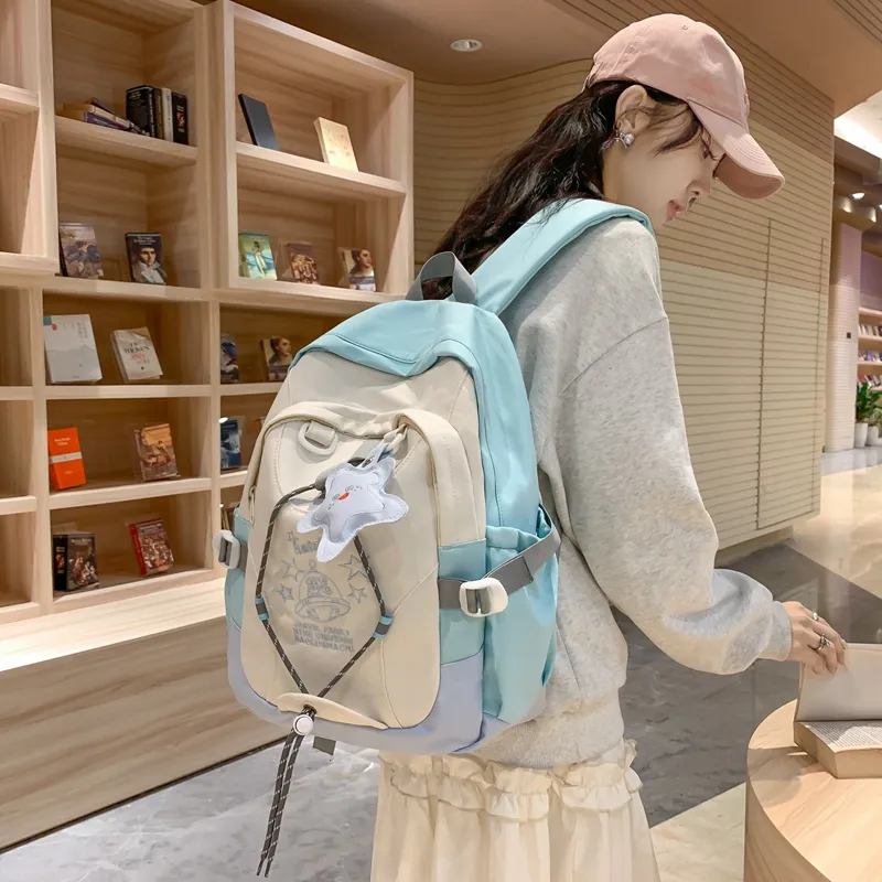 Travel Nylon Backpack Regular Unisex Blue/Yellow/Khaki-4