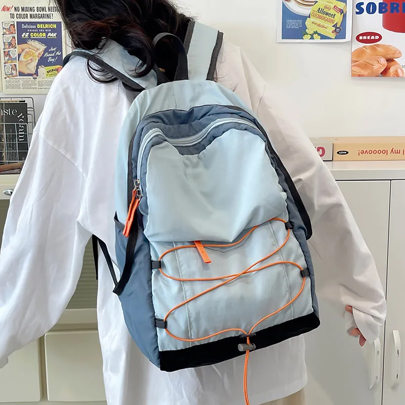 Travel Nylon Backpack Regular Women's Blue/Purple/Beige-4
