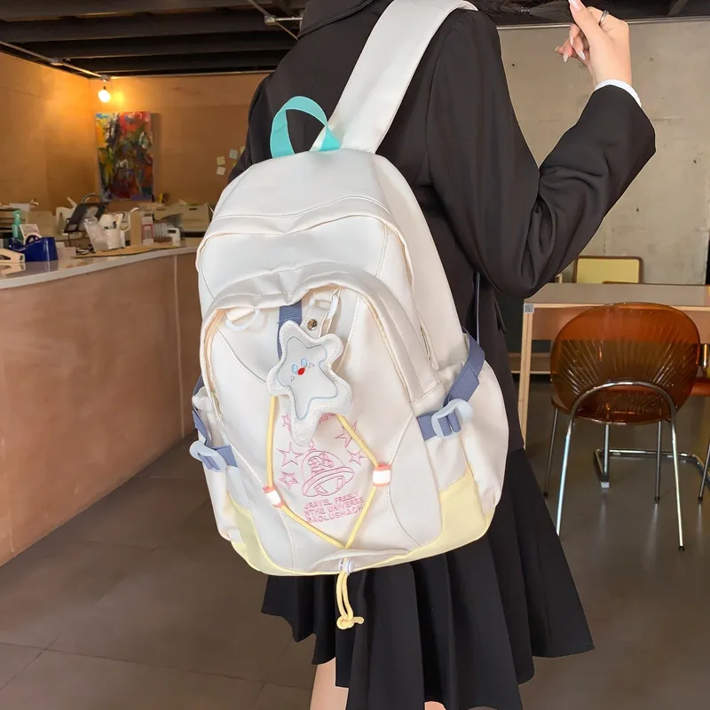 Travel Nylon Backpack Regular Unisex Blue/Yellow/Khaki-10